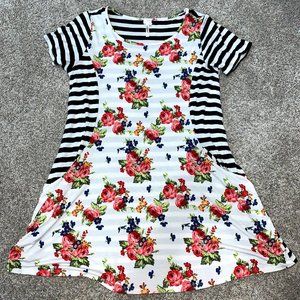 Floral and Stripped T-Shirt Dress